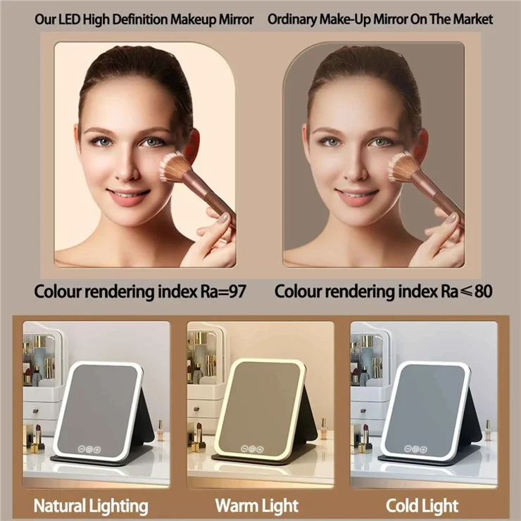 Portable mirror with LED lights