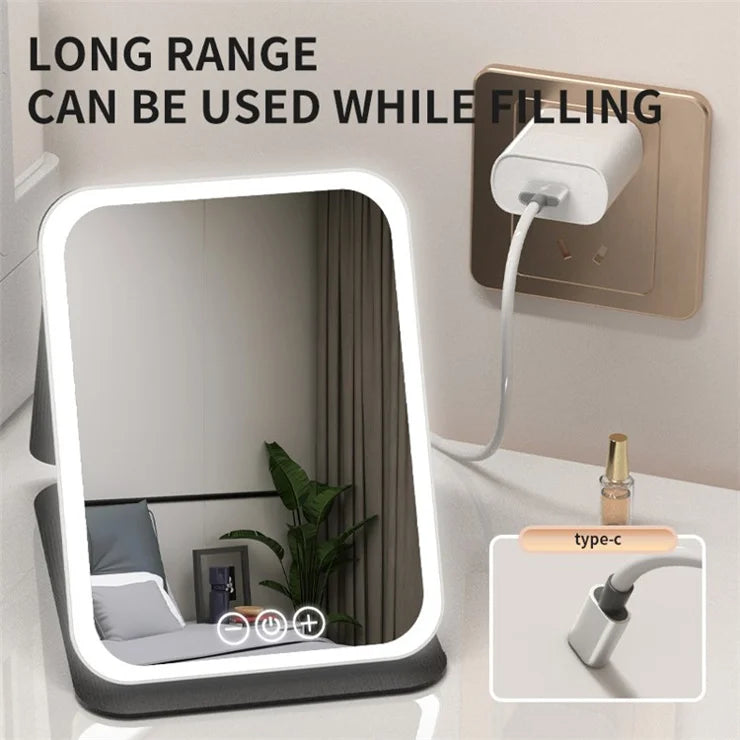 Portable mirror with LED lights