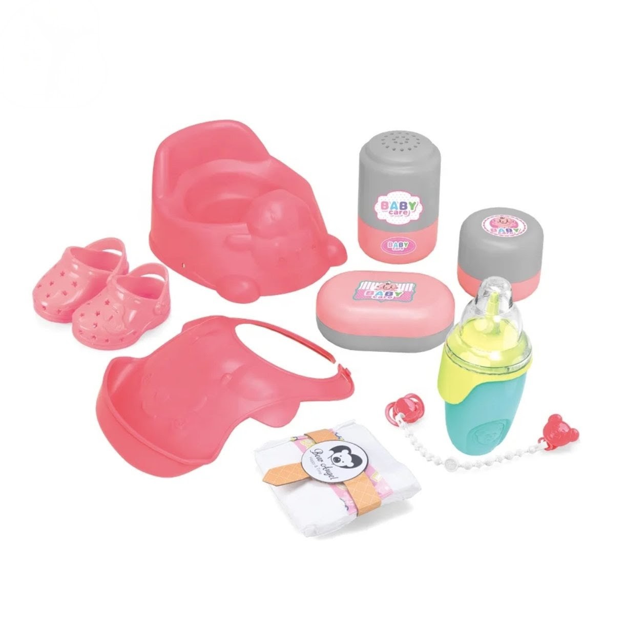 Doll set with high chair and accessories