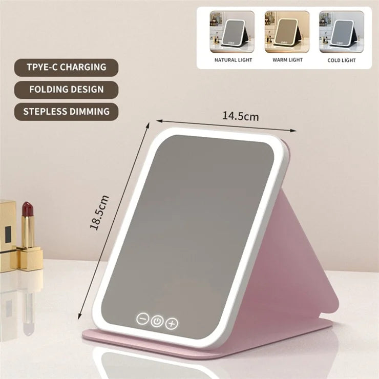 Portable mirror with LED lights