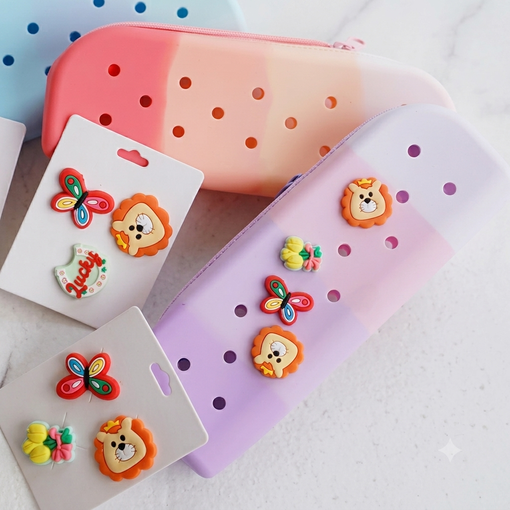 Silicone pencil case with 3 random pins