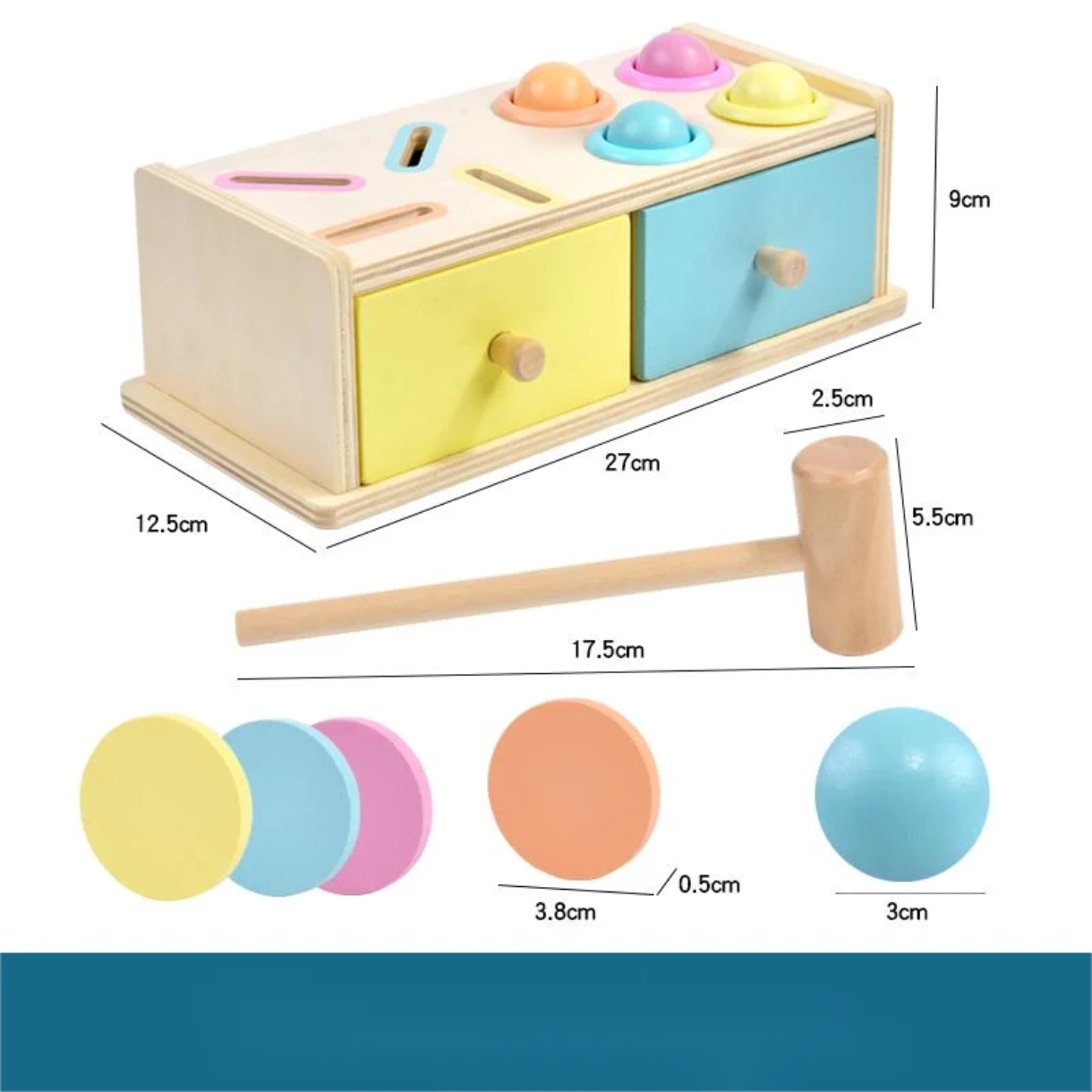 Wooden Montessori hammer and coin box