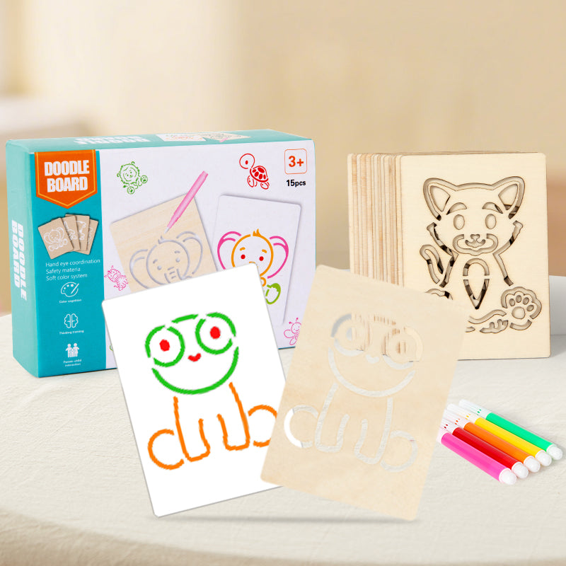 Reusable wooden doodle board set