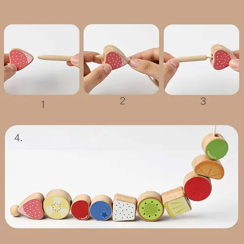 Wooden fruits threading and matching toy