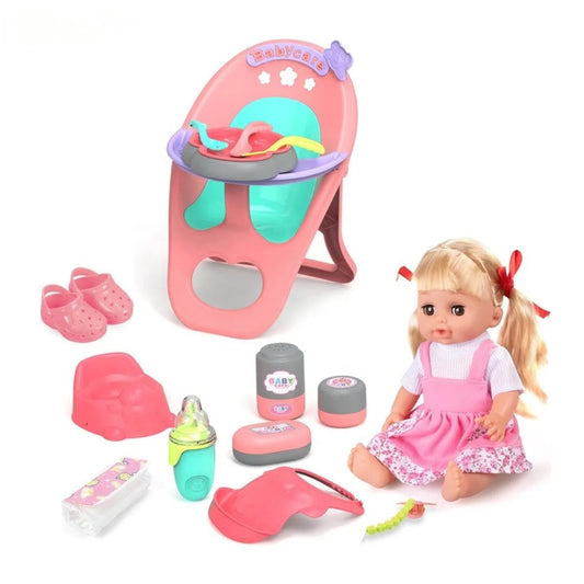 Doll set with high chair and accessories
