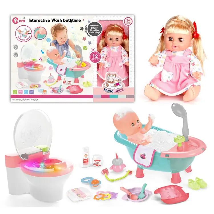 Interactive doll bath set