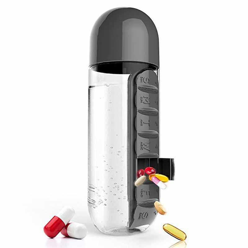 Water bottle with pills holder