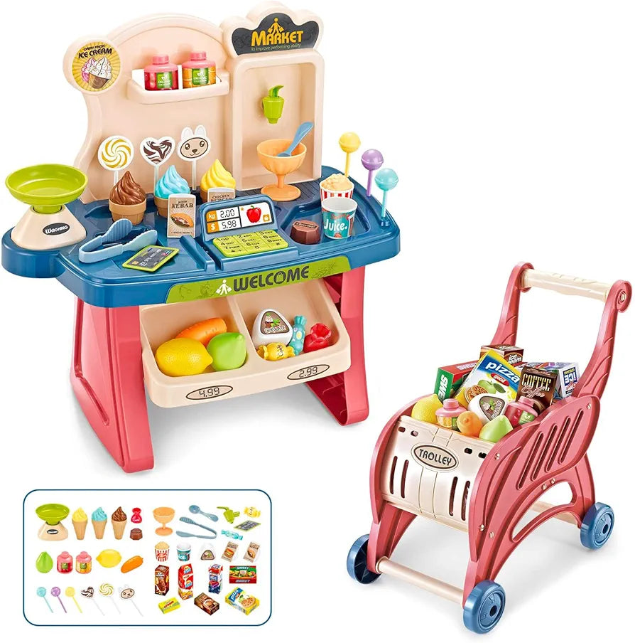 2 in 1 supermarket and trolley set