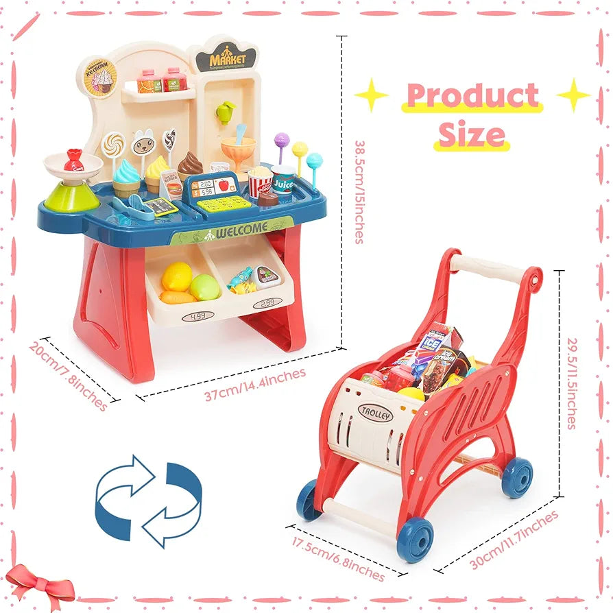 2 in 1 supermarket and trolley set