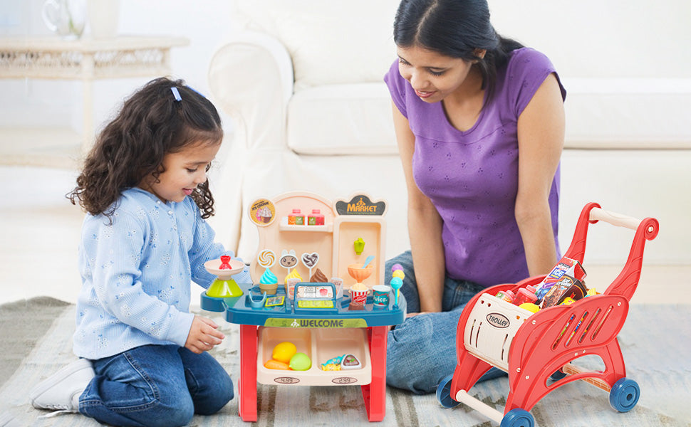 2 in 1 supermarket and trolley set