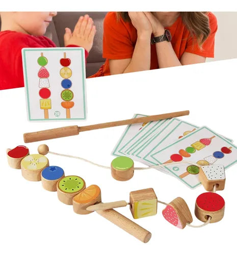 Wooden fruits threading and matching toy