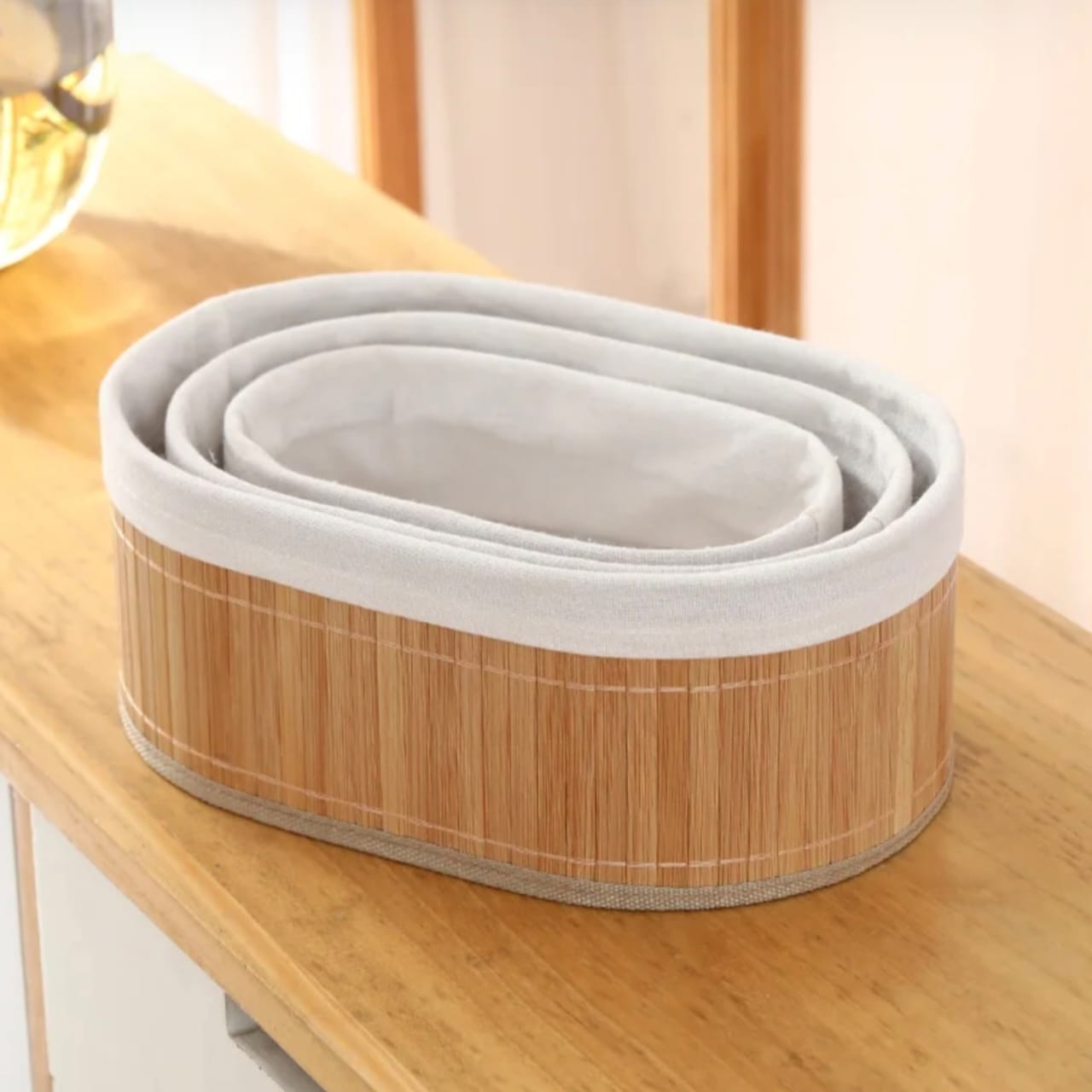 Bamboo and fabric baskets set