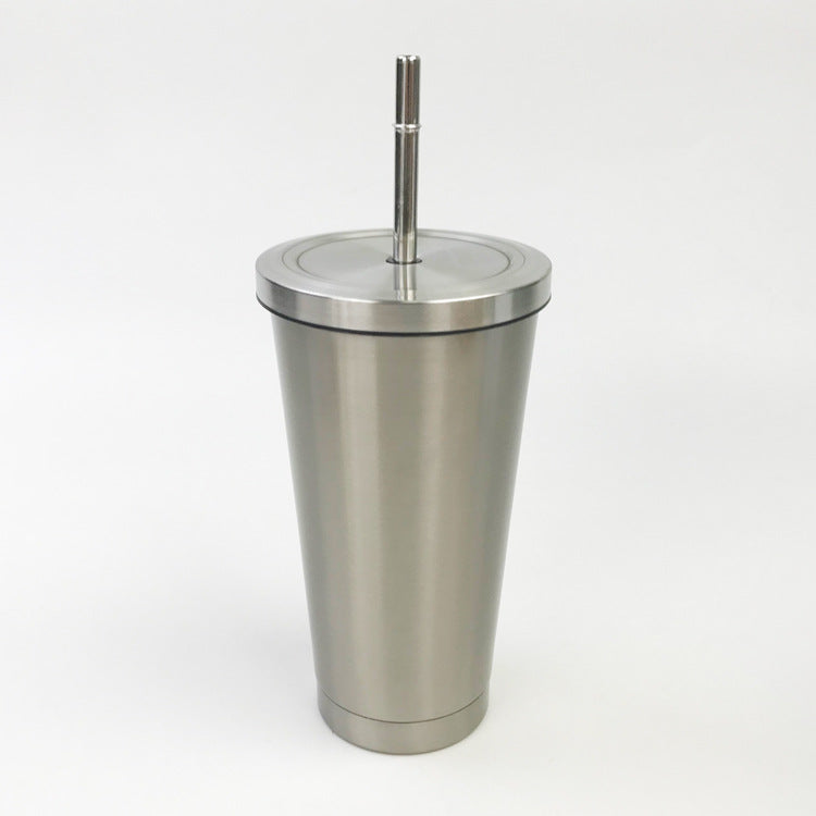 Stainless steel cup with straw