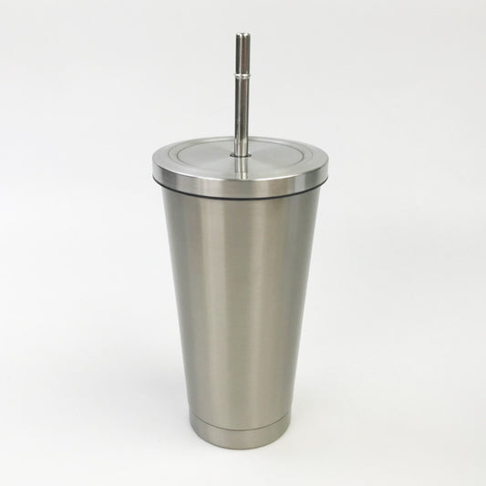 Stainless steel cup with straw