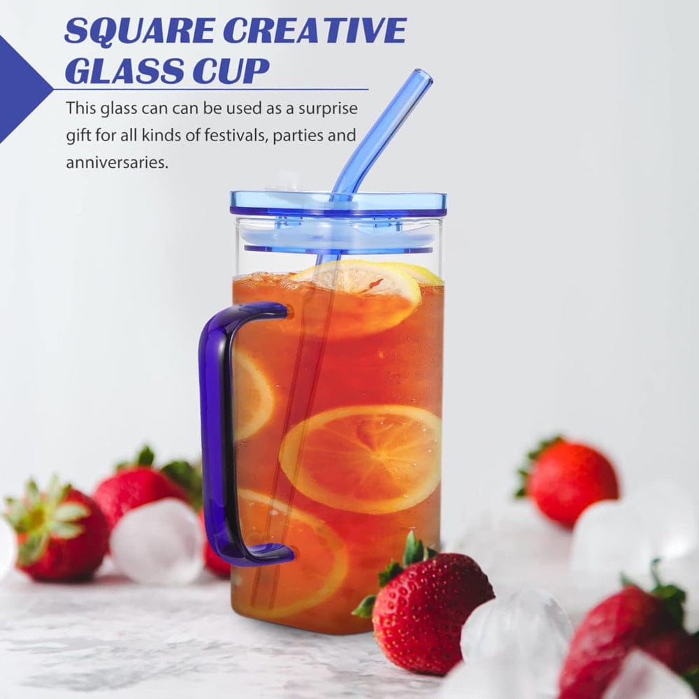 Square glass cup with straw