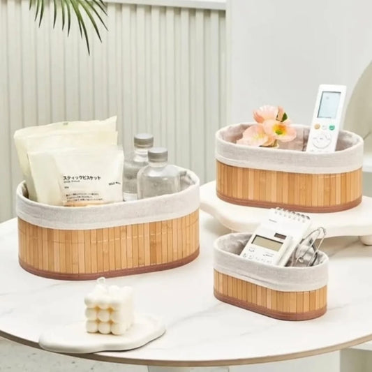 Bamboo and fabric baskets set