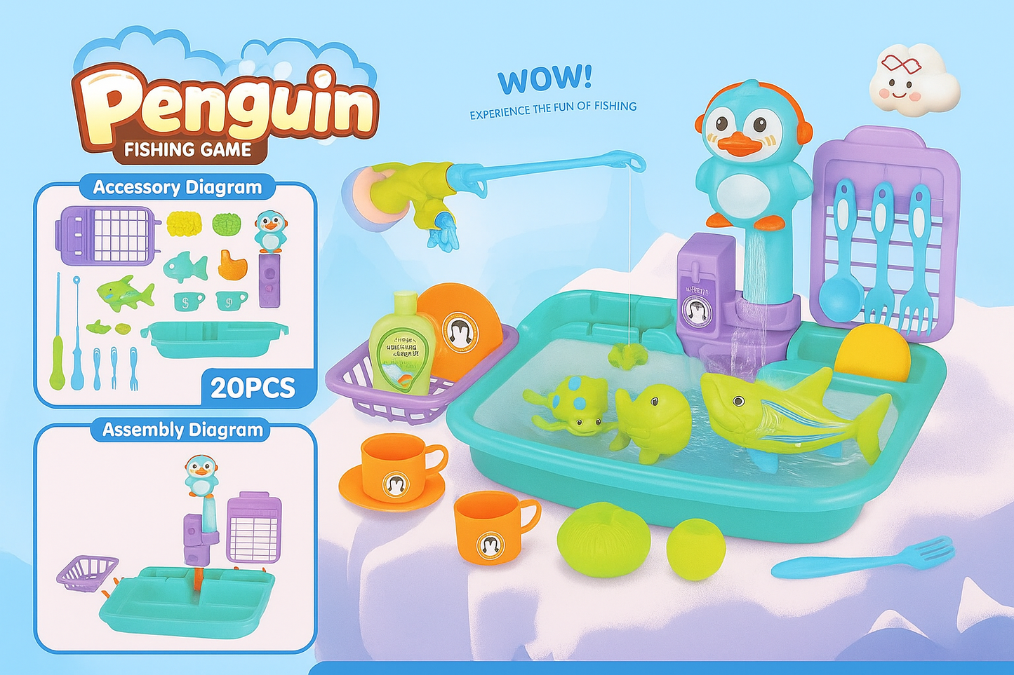 Penguin fishing game set