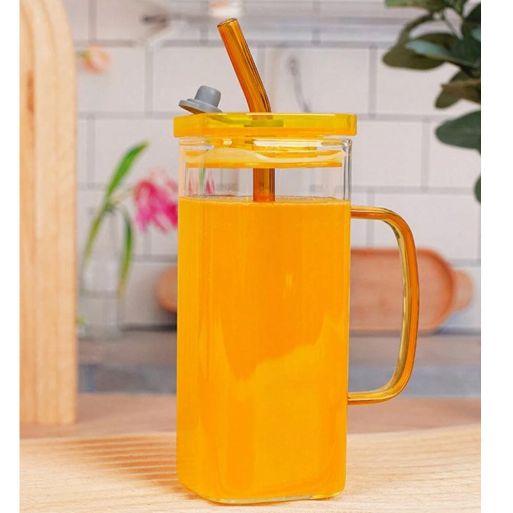 Square glass cup with straw