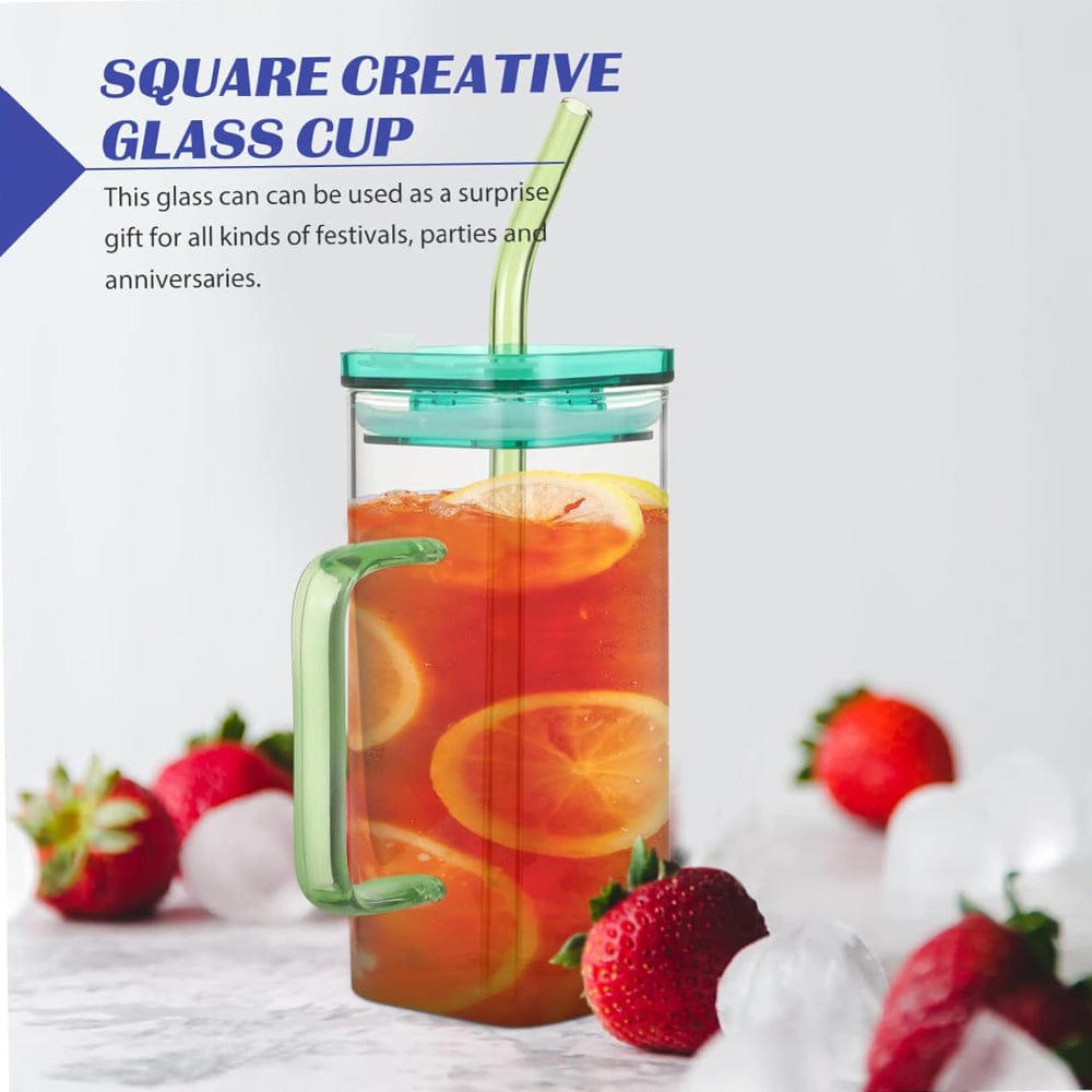 Square glass cup with straw
