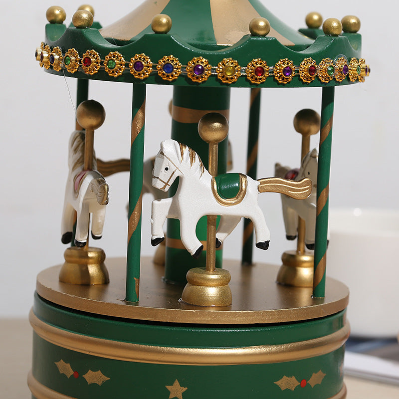 Vintage carousel music box - green and gold