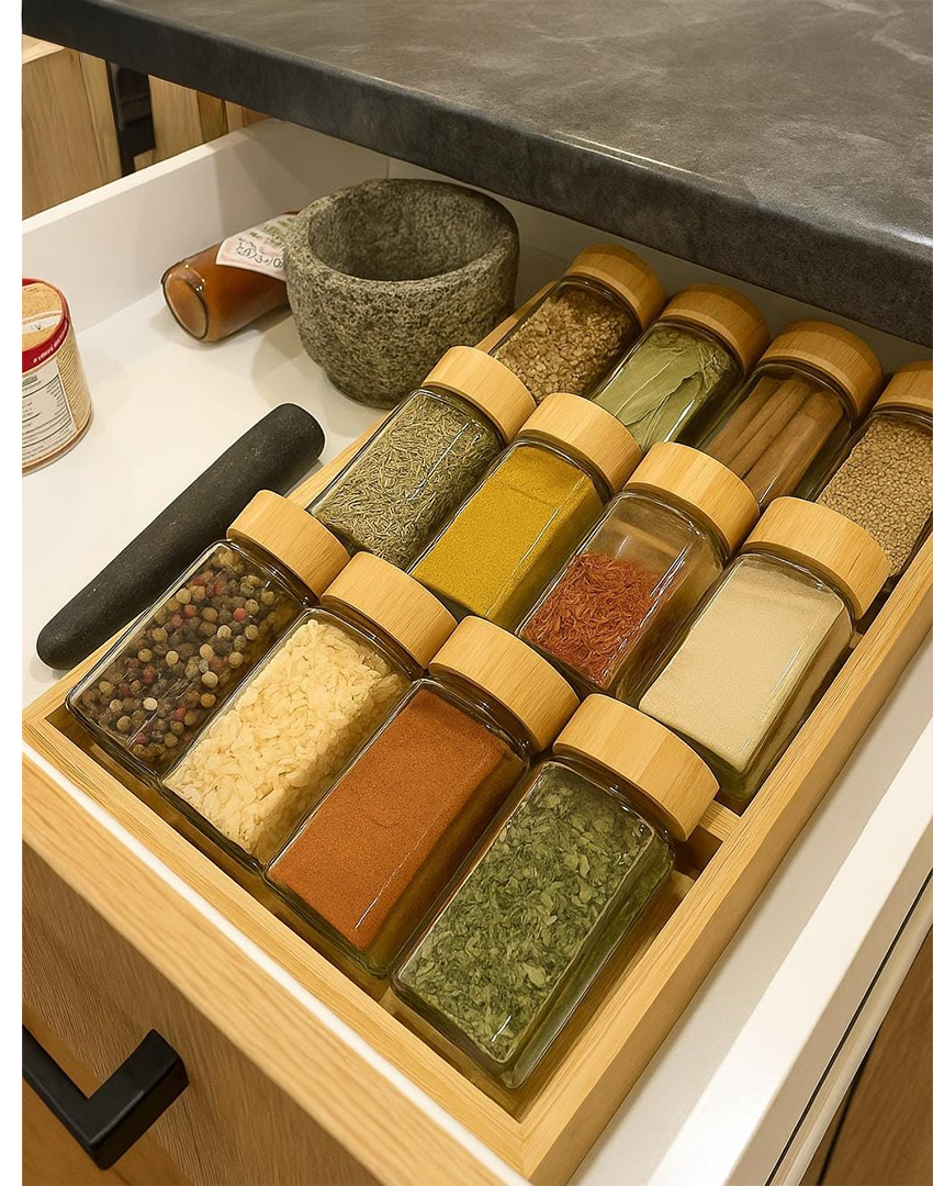 Gebe bamboo rack with 12 jars