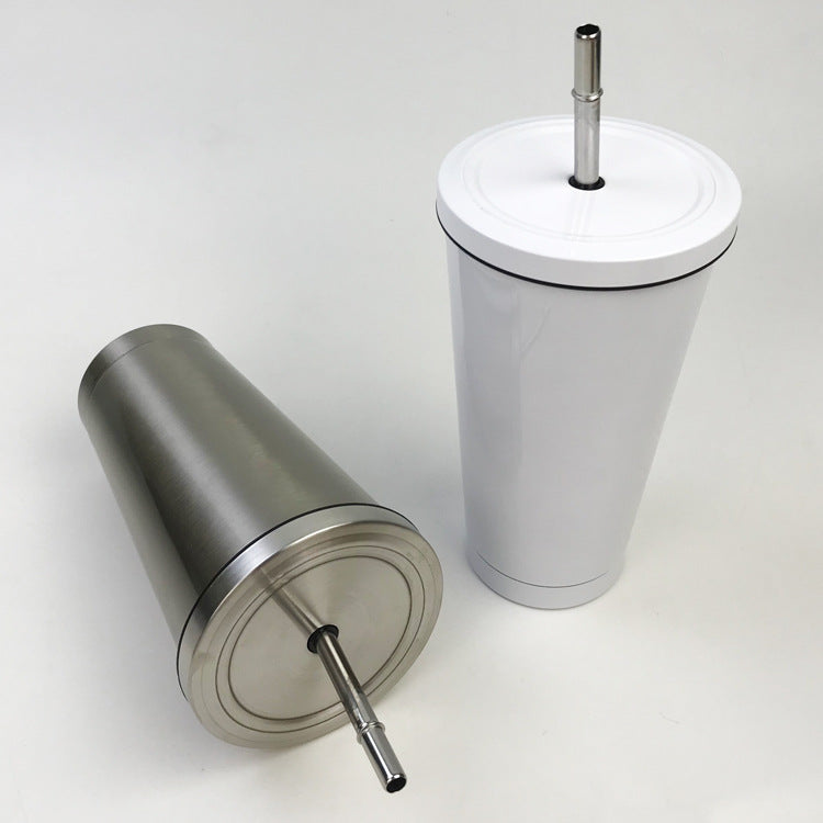 Stainless steel cup with straw