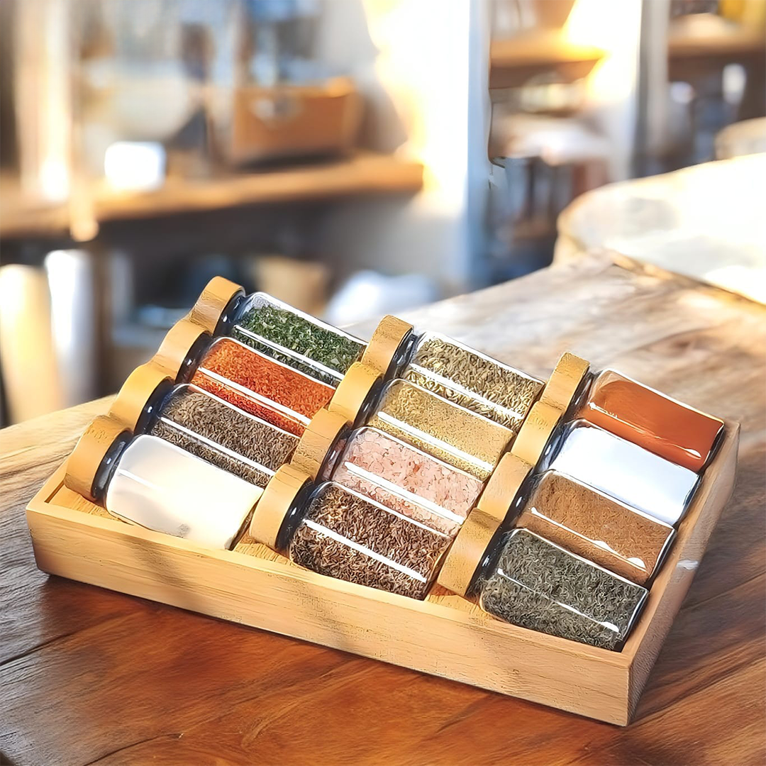 Gebe bamboo rack with 12 jars