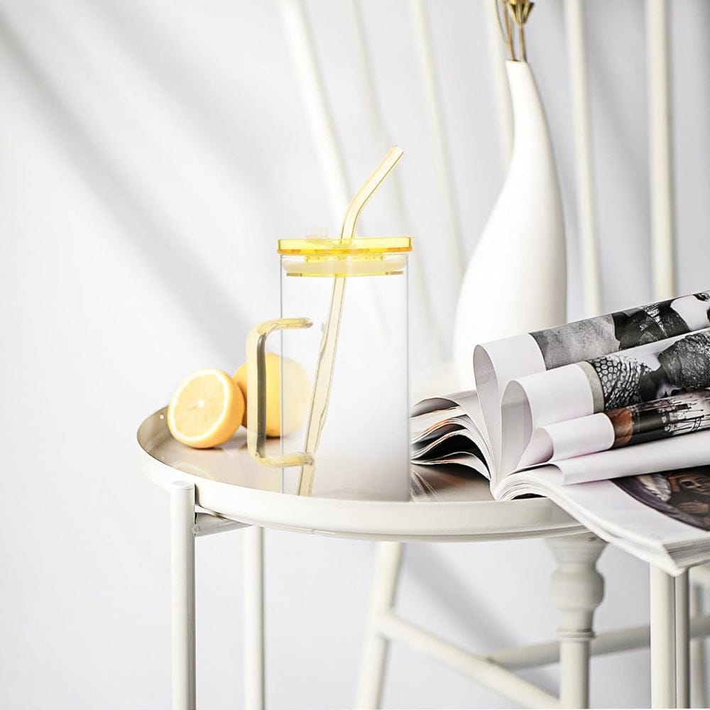 Square glass cup with straw