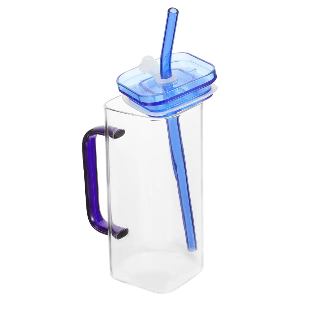 Square glass cup with straw