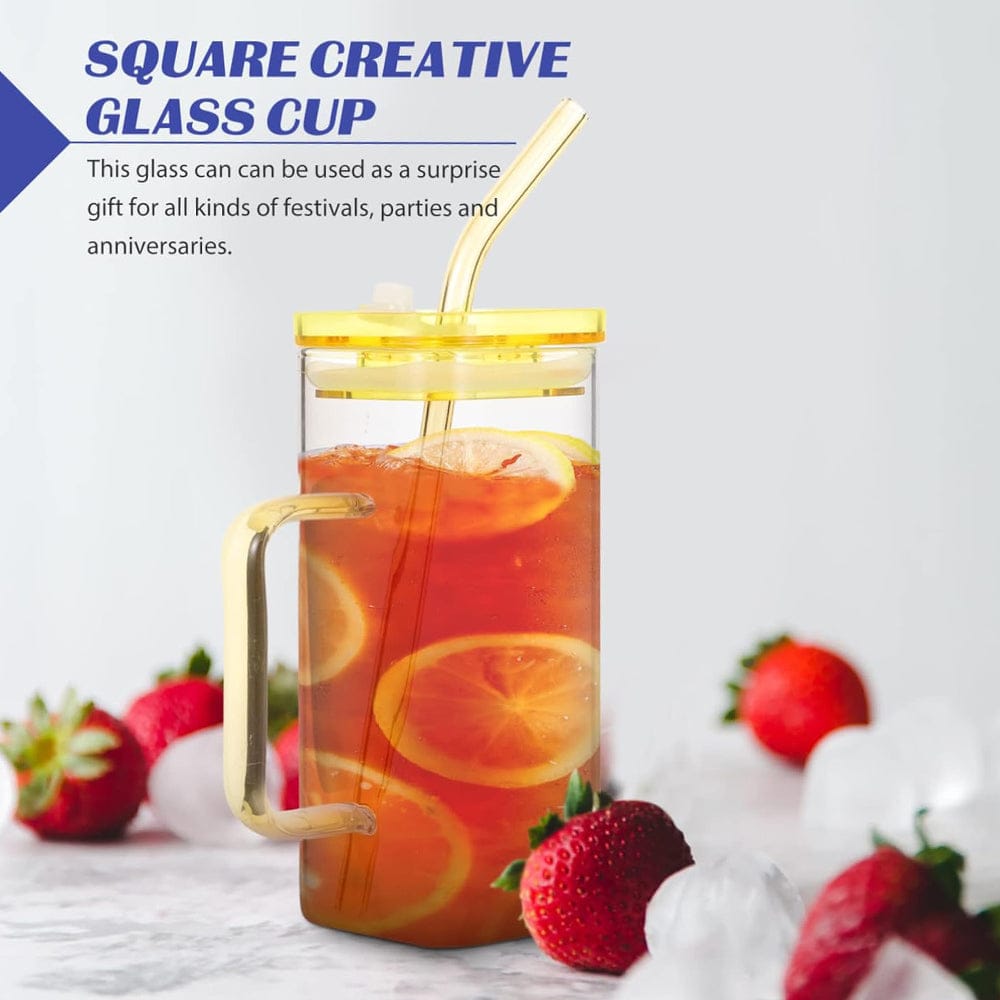 Square glass cup with straw