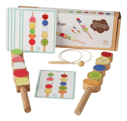 Wooden fruits threading and matching toy
