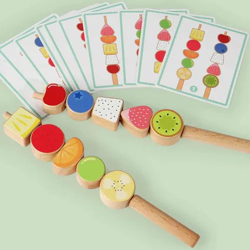 Wooden fruits threading and matching toy
