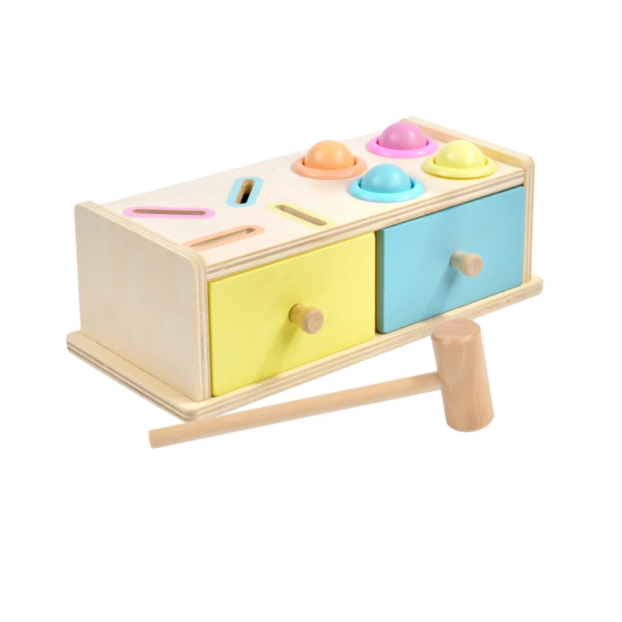 Wooden Montessori hammer and coin box