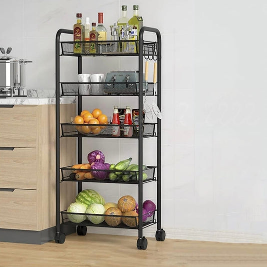 5 racks black metal trolley