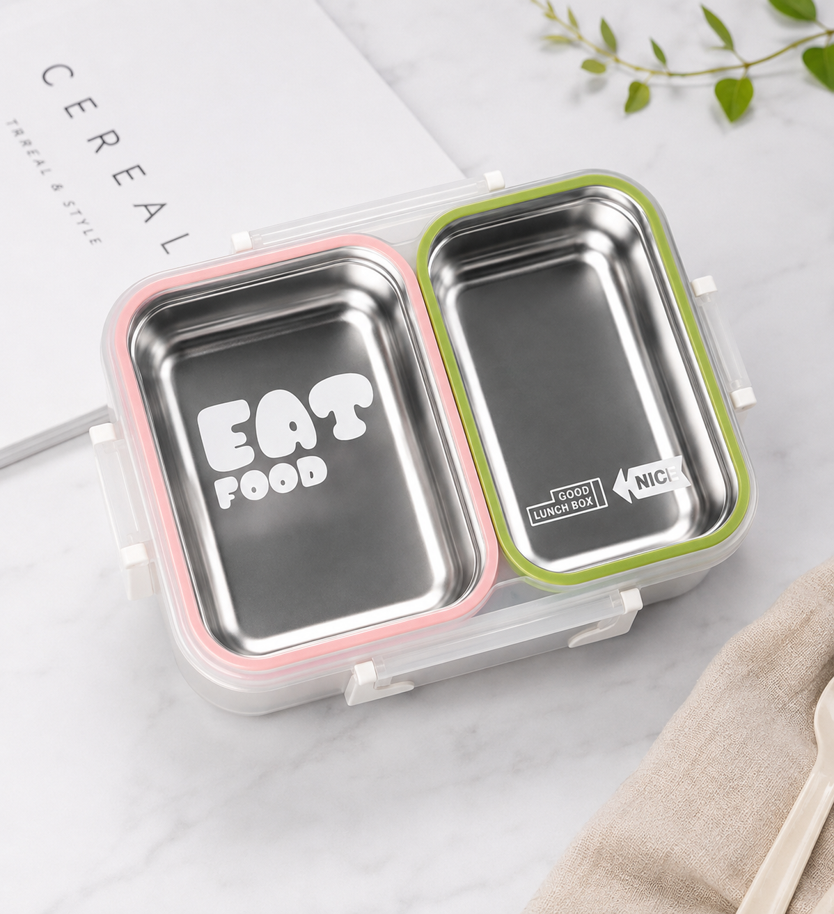 Stainless steel lunch box with transparent lid