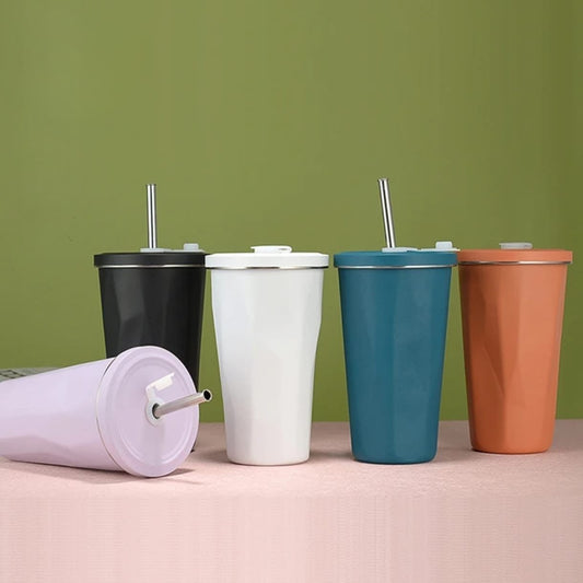 600 ml stainless steel cup with lid and lockable straw