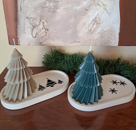 Concrete tray with candle tree