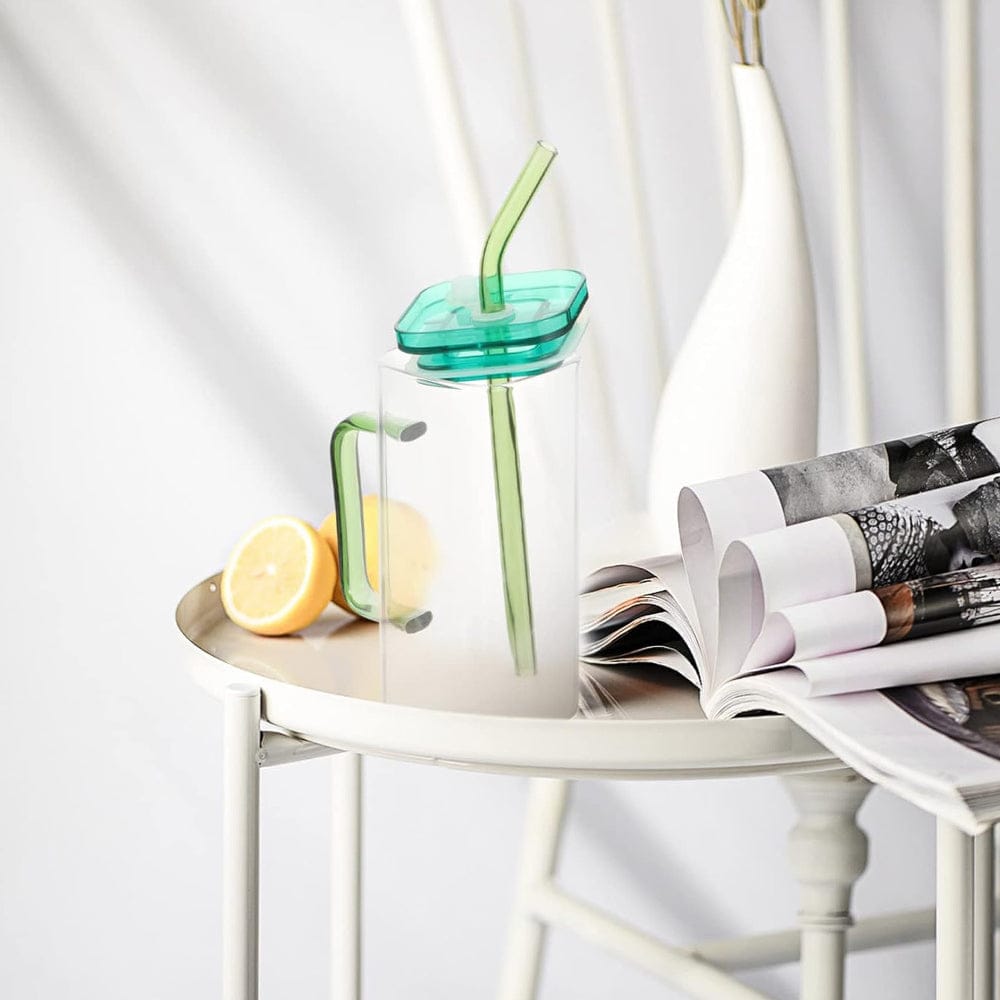 Square glass cup with straw