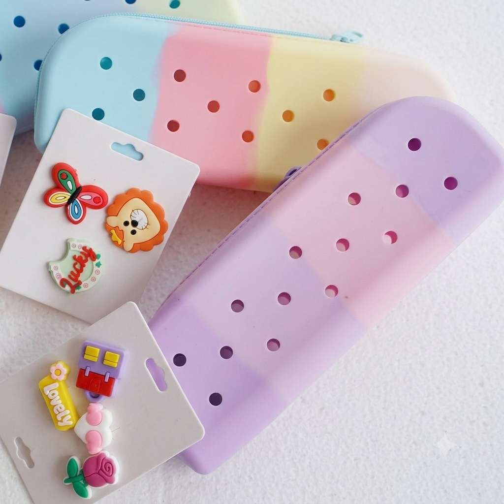 Silicone pencil case with 3 random pins