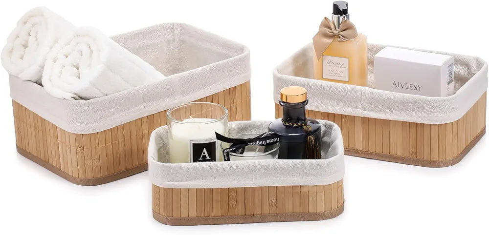 Bamboo and fabric baskets set