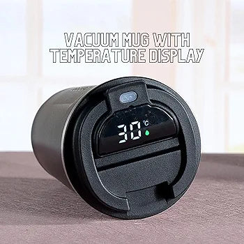 Stainless steel mug with temperature display