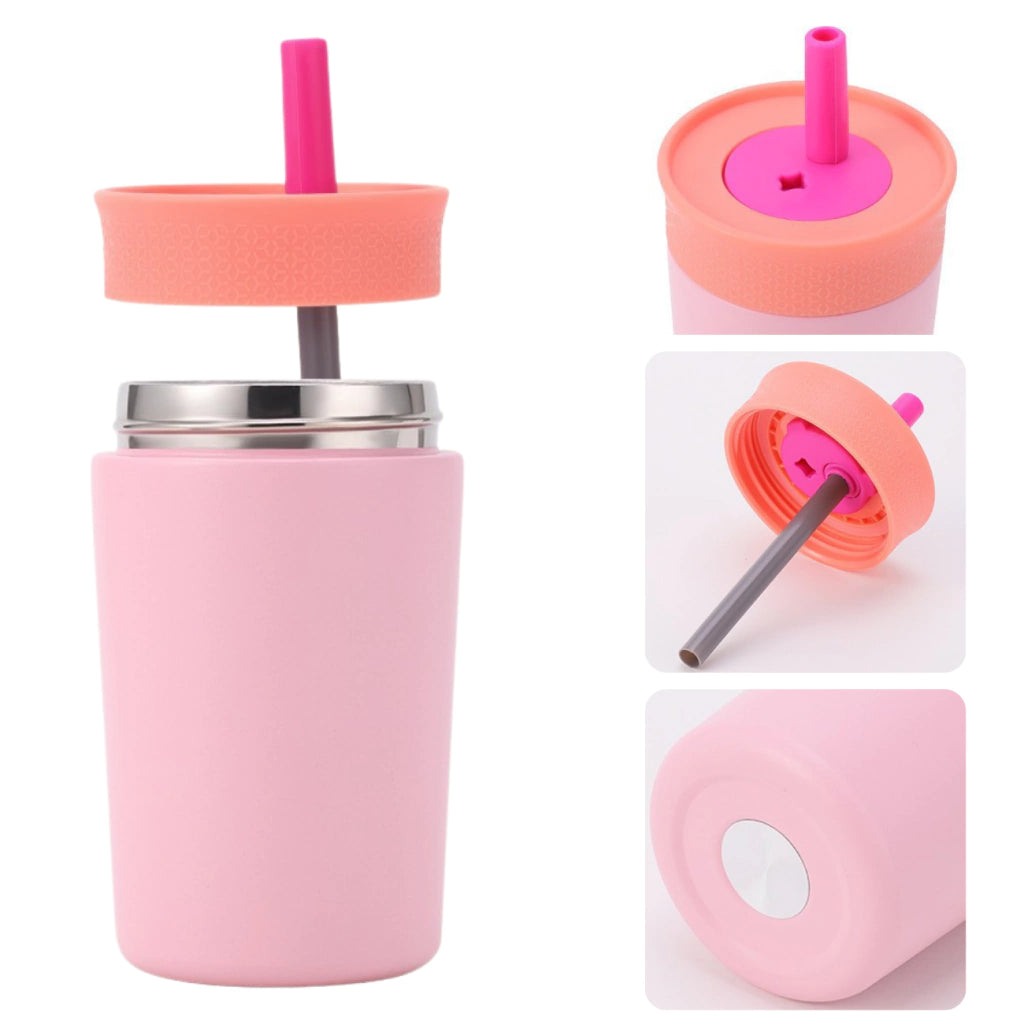 Stainless steel thermal cup with straw
