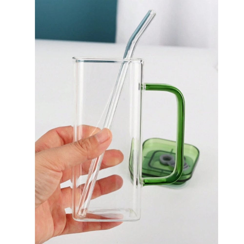 Square glass cup with straw