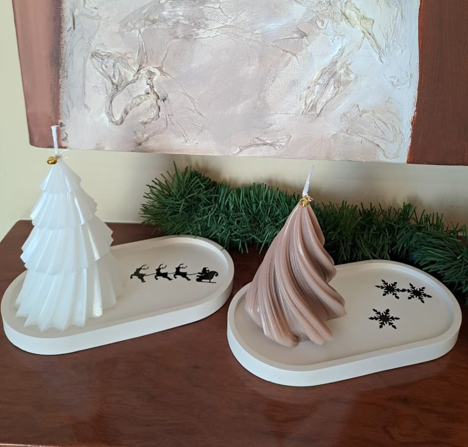 Concrete tray with candle tree