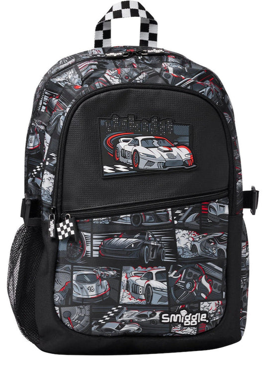 Smiggle race car backpack