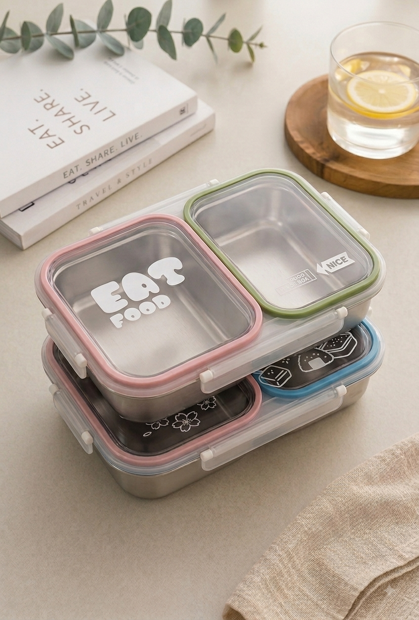 Stainless steel lunch box with transparent lid