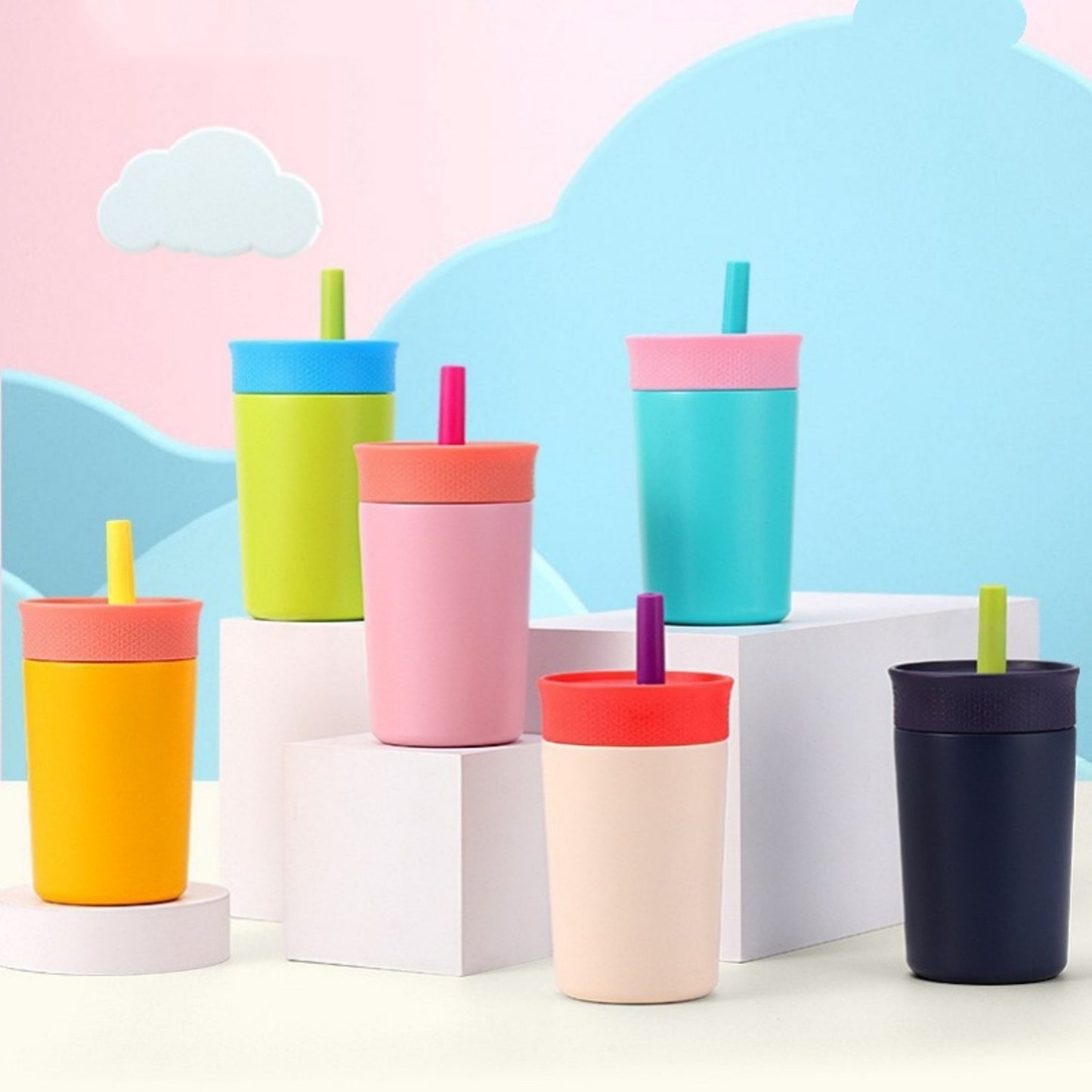 Stainless steel thermal cup with straw