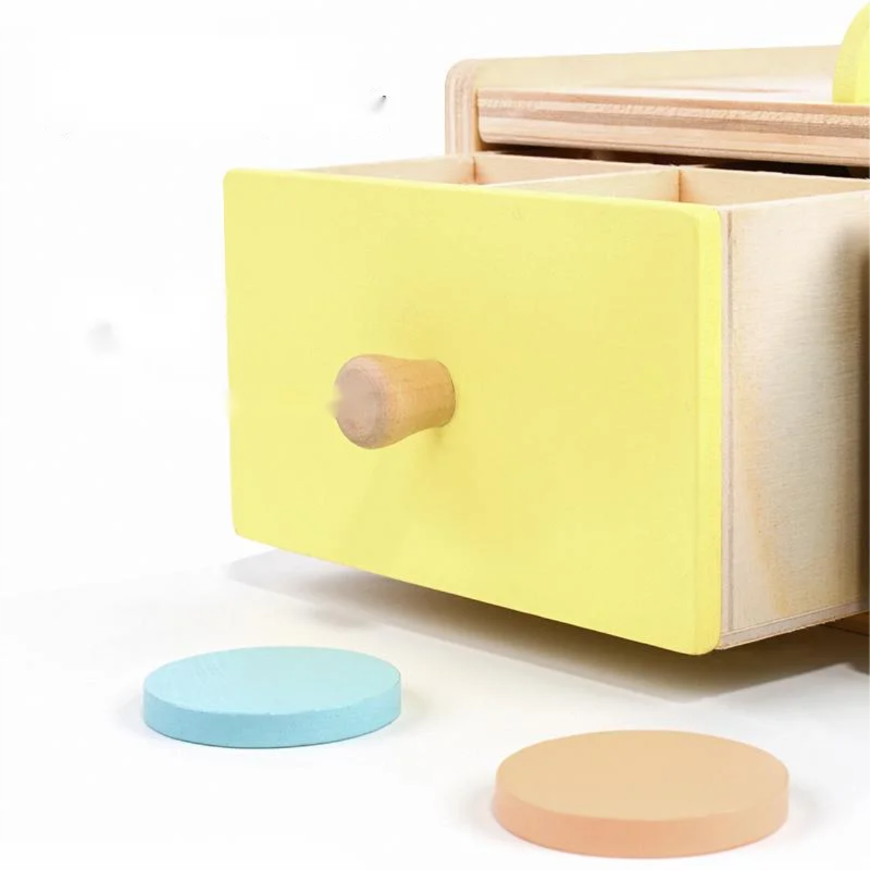 Wooden Montessori hammer and coin box